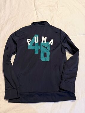 Puma Navy Long Sleeve Shirt with Teal Number Graphic